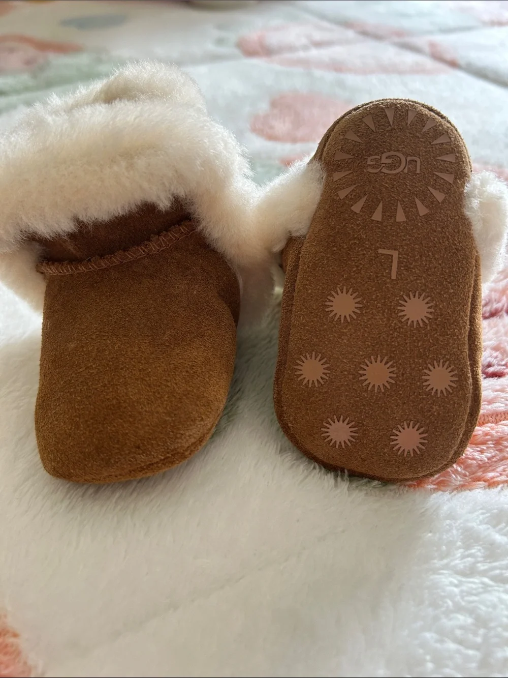 UGG Chestnut Suede Baby Moccasins with Cream Shearling